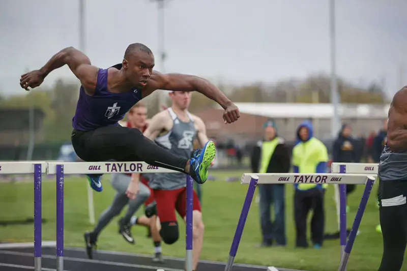 Taylor athlete competing in a hurdles event