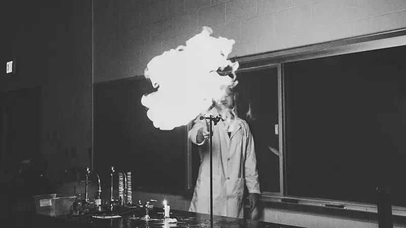 Taylor student showing a strong combustion reaction