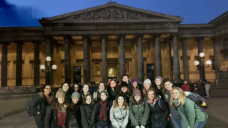 Group of students standing in front of the British Museum