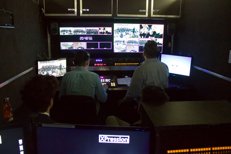 Inside the trailer, students direct multi-camera, live events