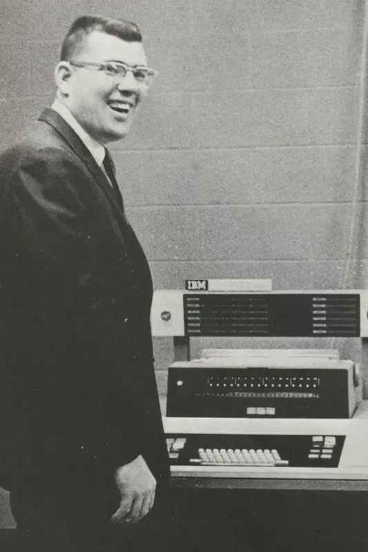 Student with a computer in 1968