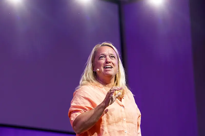 Beth Guckenberger speaking in chapel