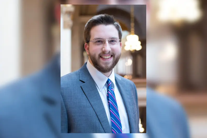 man in suit at the Indiana Statehouse