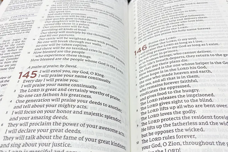 open page of Psalm 145 in the Abide Bible